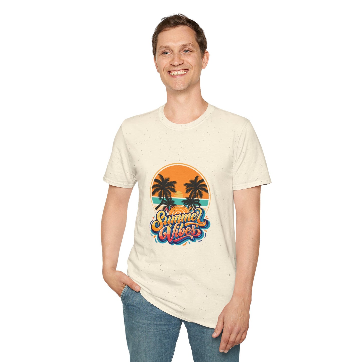 Summer Vibes Unisex Softstyle T-Shirt | Tropical Palm Print Tee