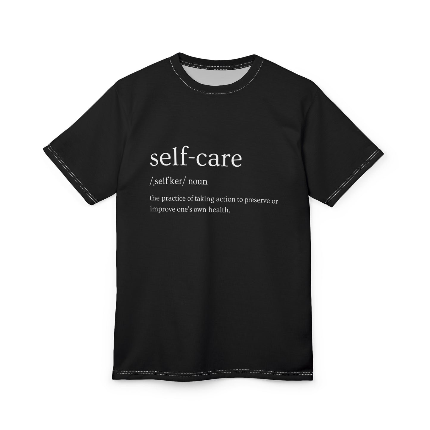 Self-Care Unisex Tee, AOP Graphic Shirt, Inspirational Gift, Relaxation Apparel, Wellness Clothing, Mindfulness Top