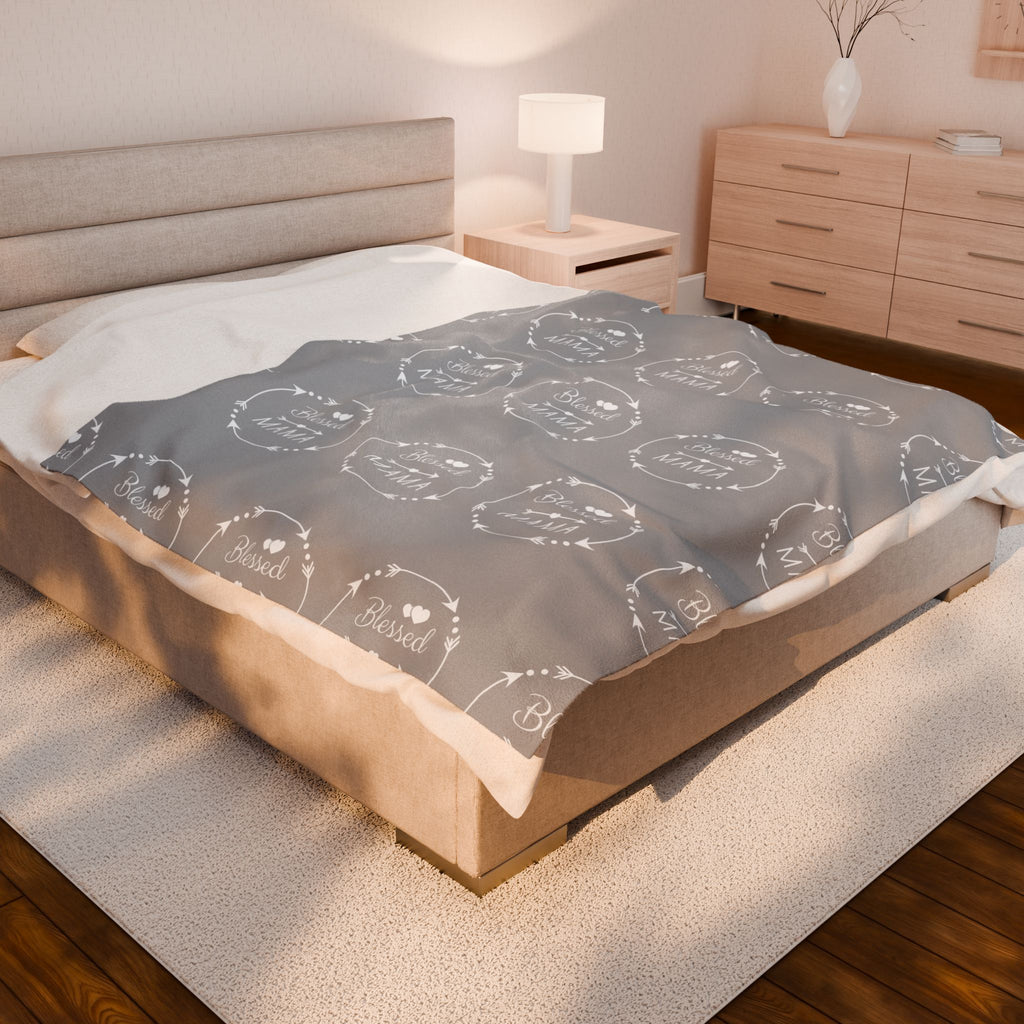 Blessed Mama Velveteen Plush Blanket - Cozy, Soft Gift for Mothers