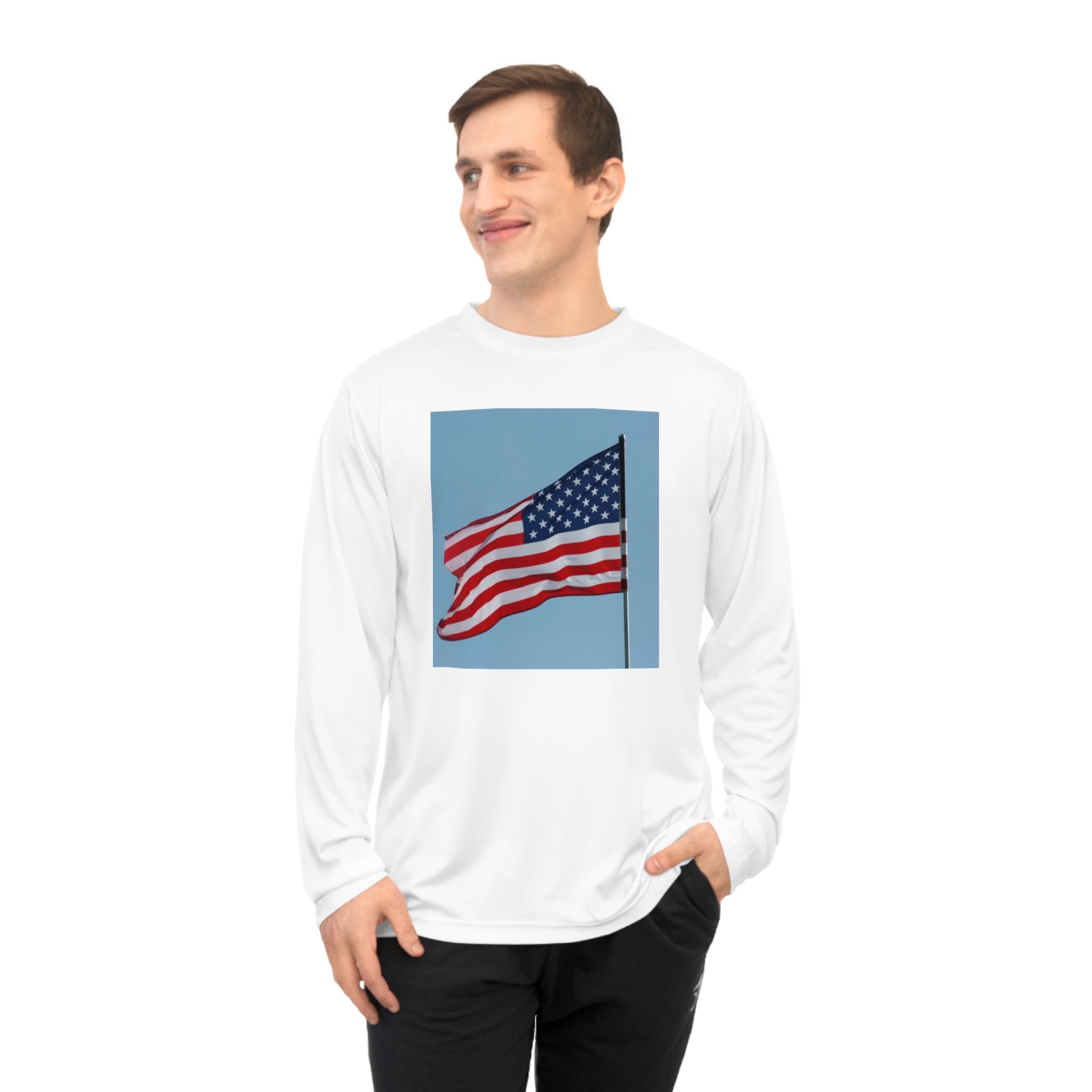Unisex Performance Long Sleeve Shirt - USA Flag