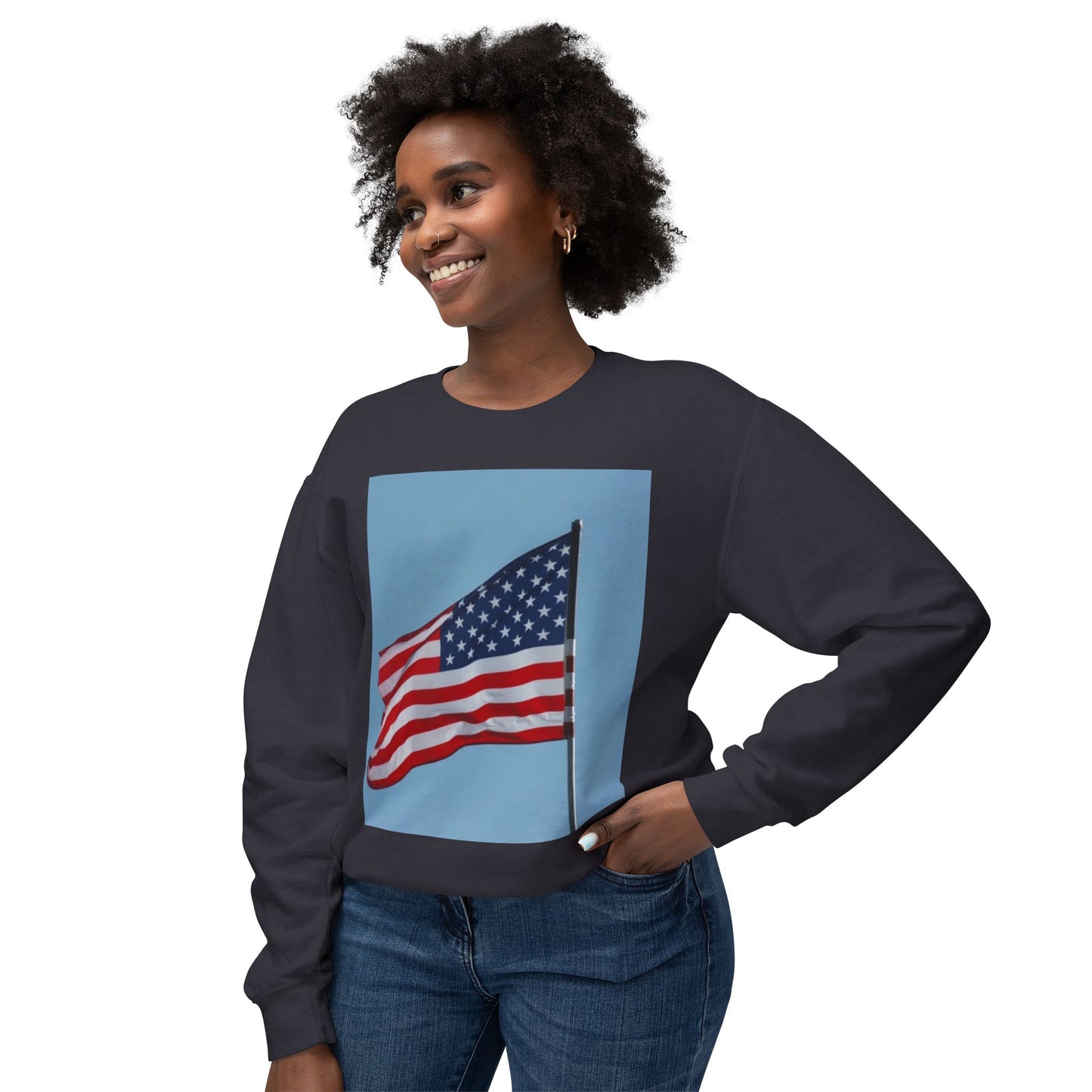 Unisex Lightweight Crewneck Sweatshirt - USA Flag