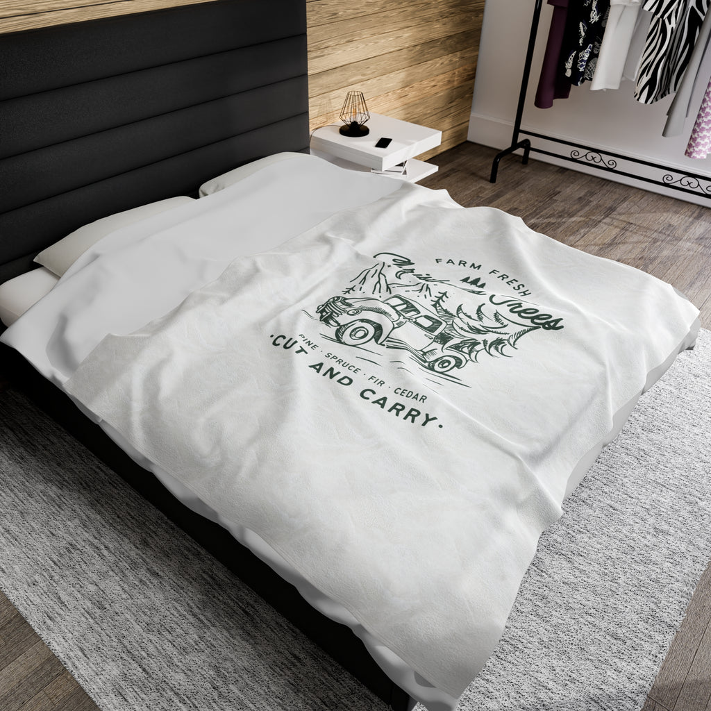 Farm Fresh Christmas Trees Plush Blanket | Cozy Holiday Decor, Warm Throw, Gifts for Christmas, Car Lovers, Winter Snuggle