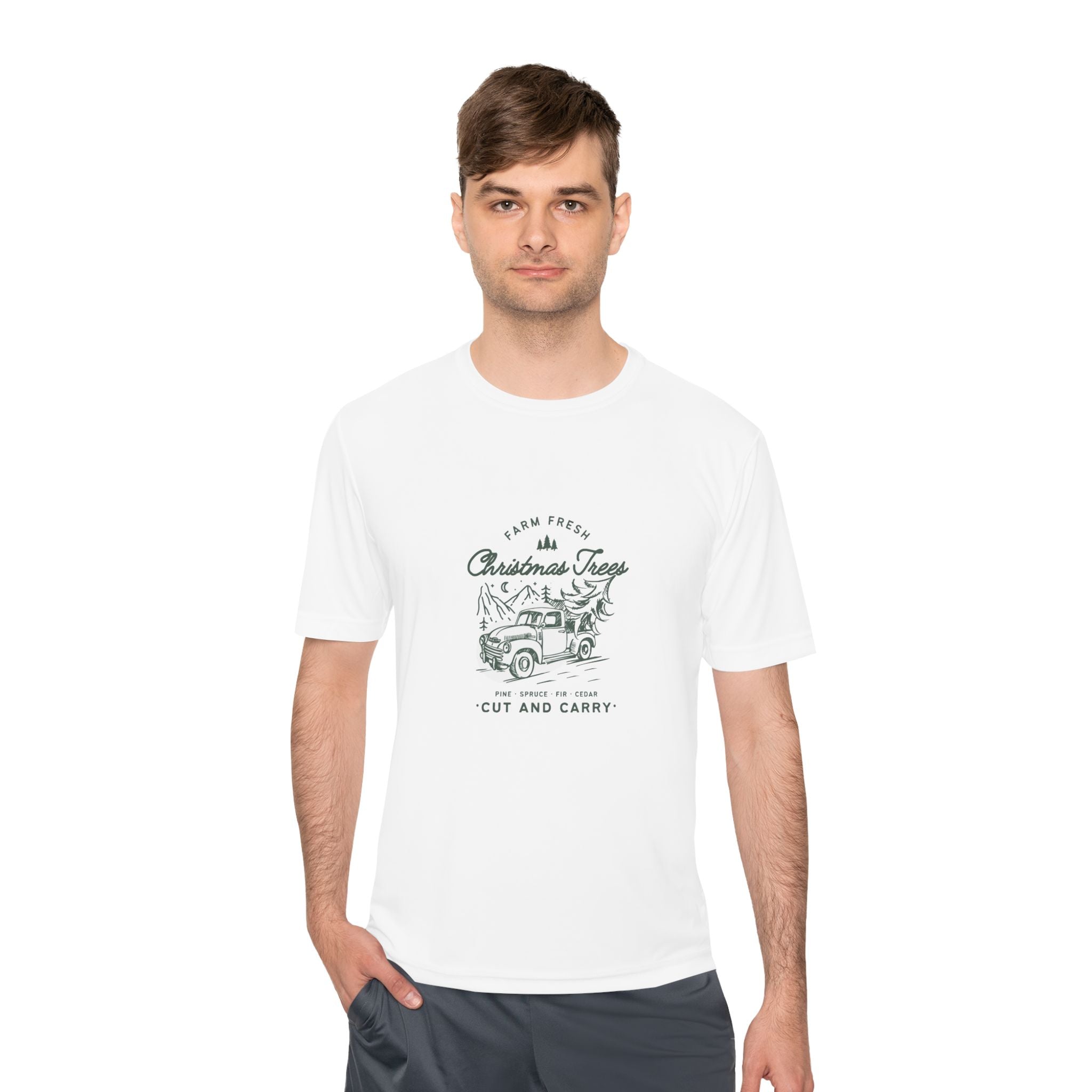 Farm Fresh Christmas Trees Tee, Unisex Moisture Wicking Shirt, Holiday Gift, Comfortable Activewear, Christmas Apparel, Outdoor Fun