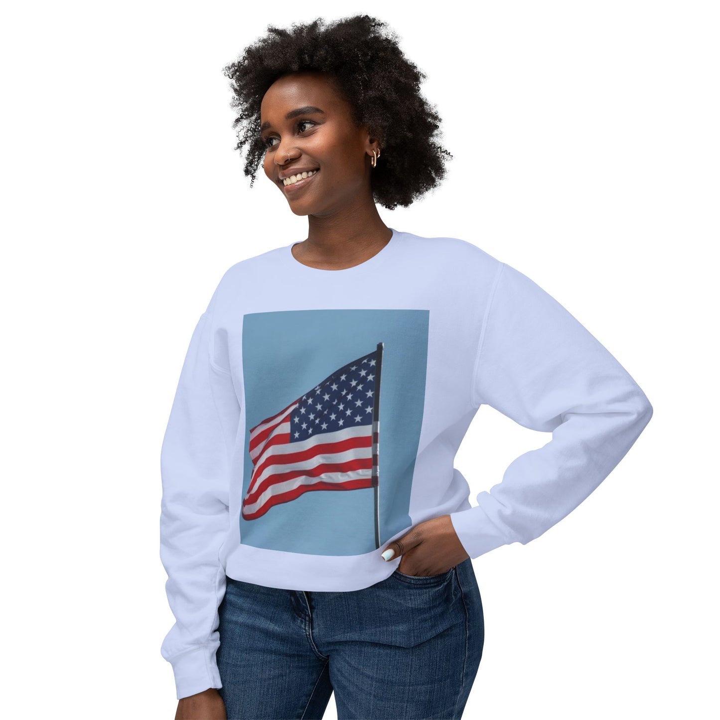 Unisex Lightweight Crewneck Sweatshirt - USA Flag