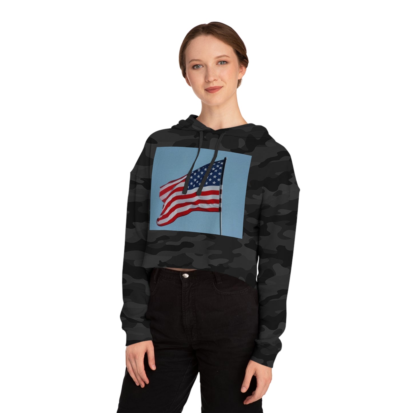 Womens Cropped Hooded Sweatshirt - USA Flag