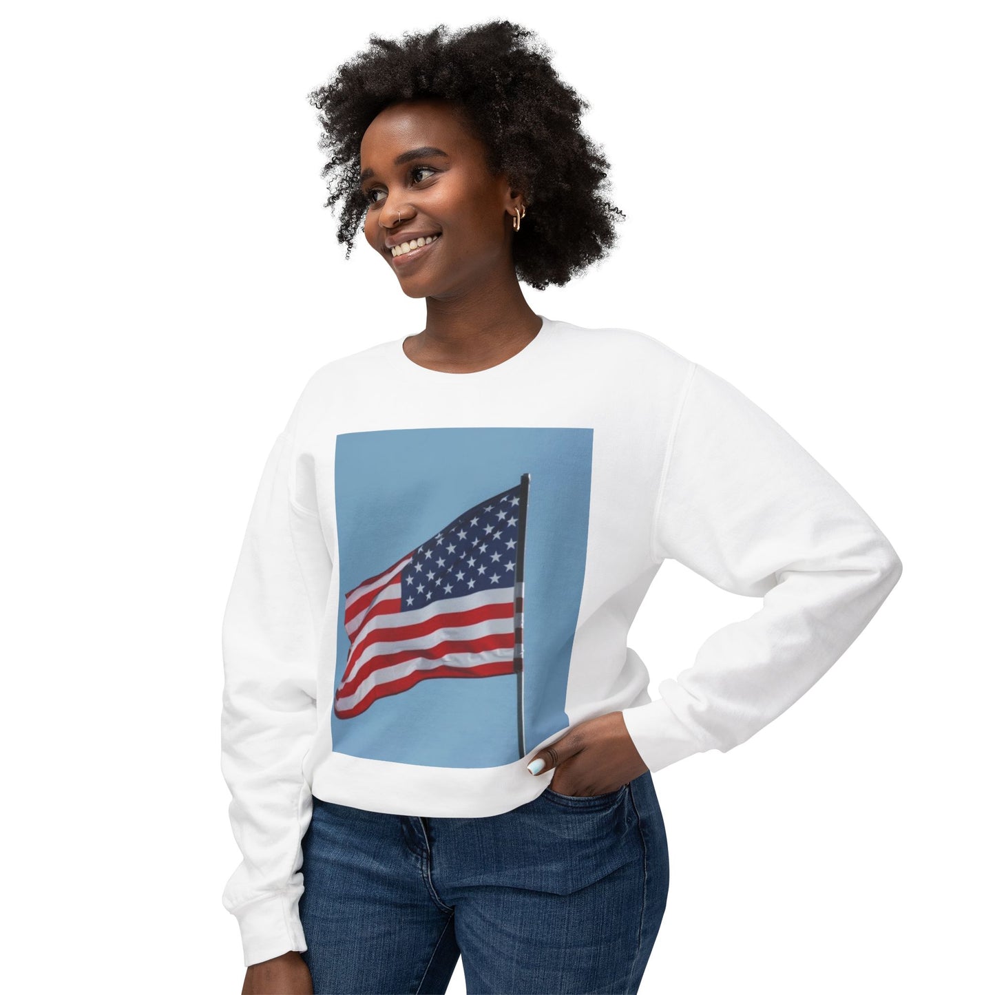 Unisex Lightweight Crewneck Sweatshirt - USA Flag