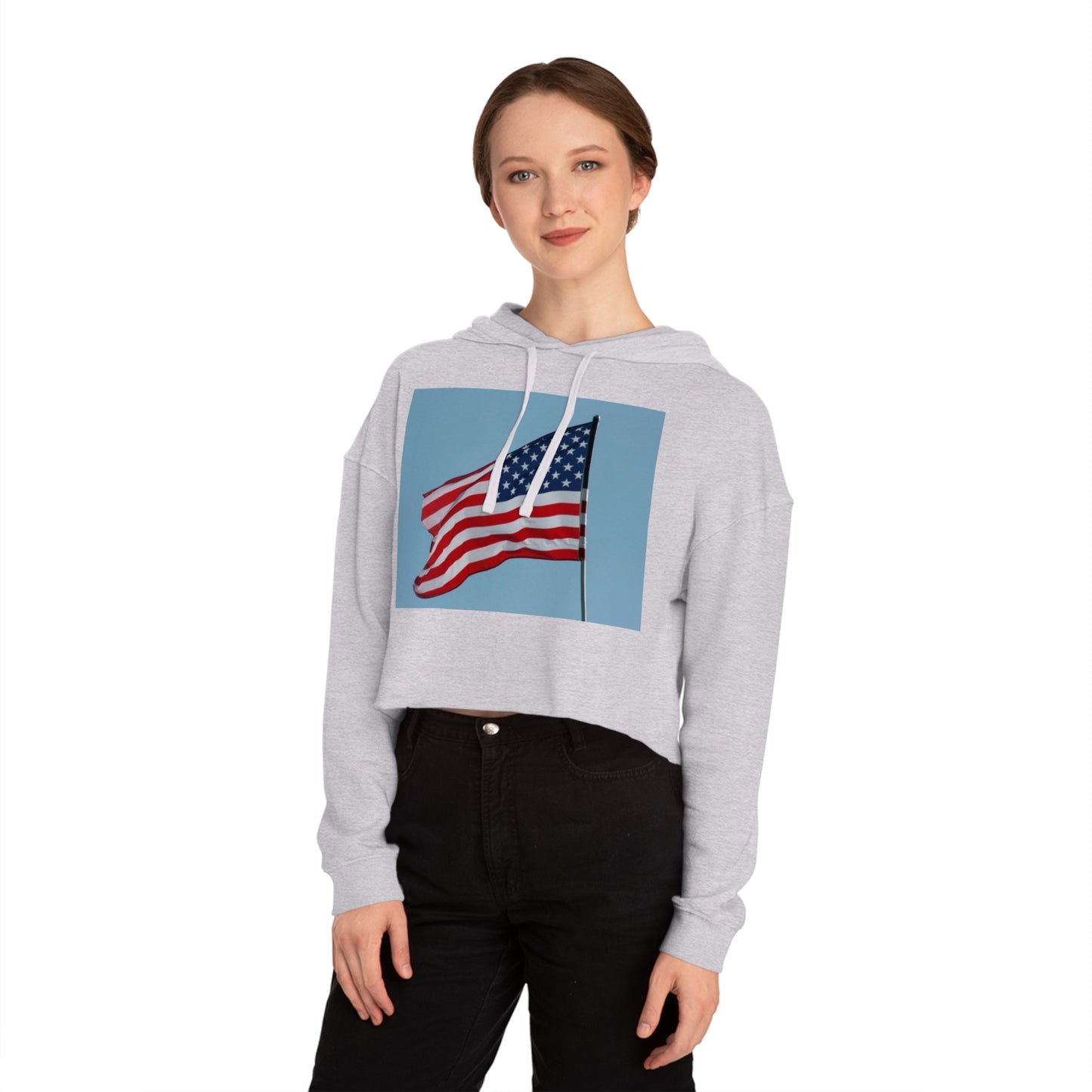 Womens Cropped Hooded Sweatshirt - USA Flag