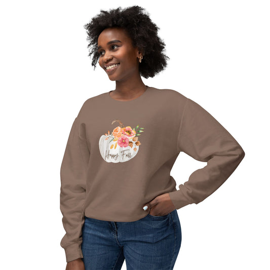 Happy Fall Pumpkin Sweatshirt, Cozy Autumn Apparel, Lightweight Fall Crewneck, Gifts for Her, Halloween and Thanksgiving Fashion