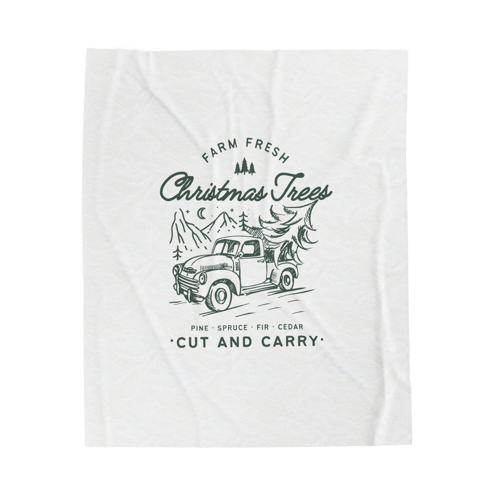 Farm Fresh Christmas Trees Plush Blanket | Cozy Holiday Decor, Warm Throw, Gifts for Christmas, Car Lovers, Winter Snuggle