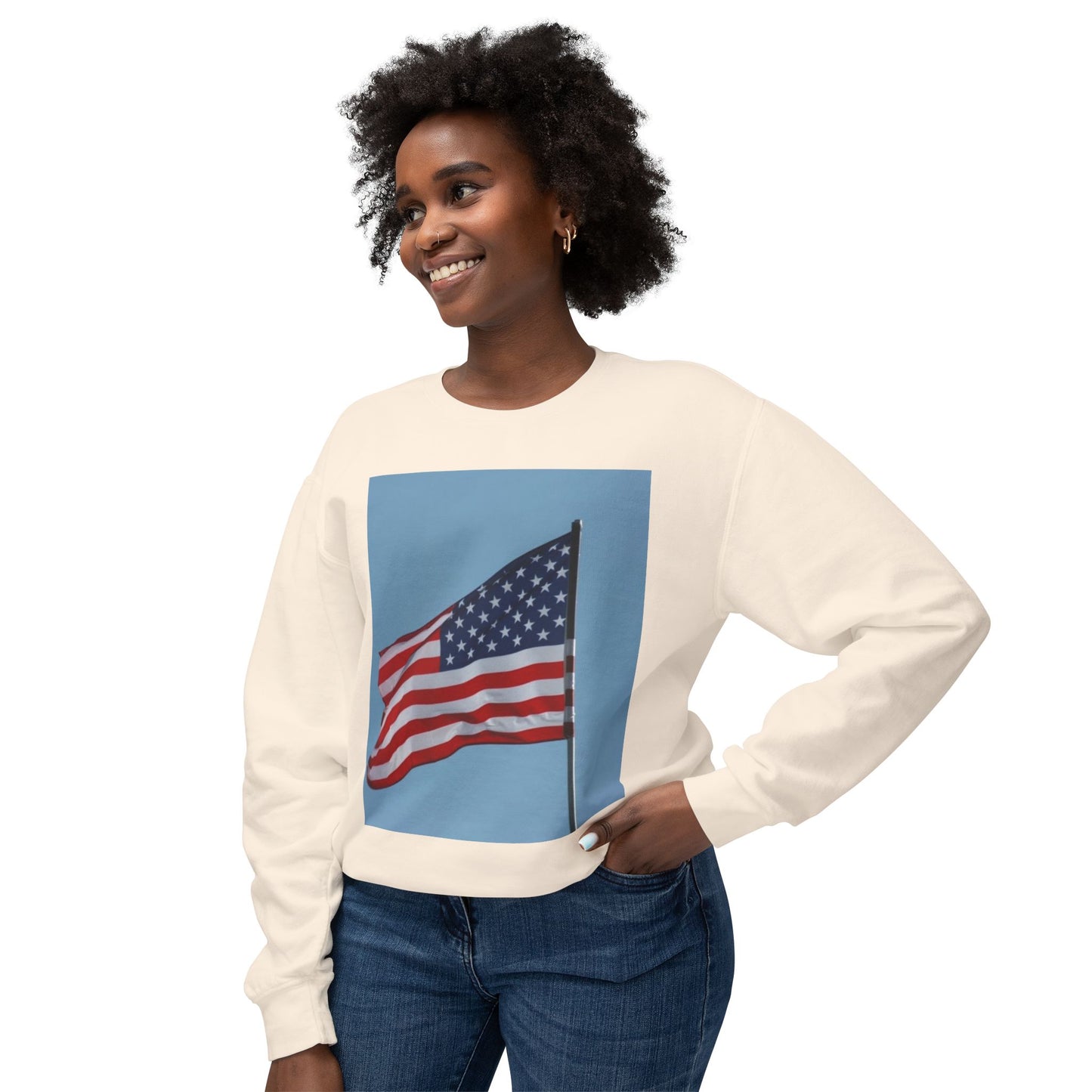 Unisex Lightweight Crewneck Sweatshirt - USA Flag