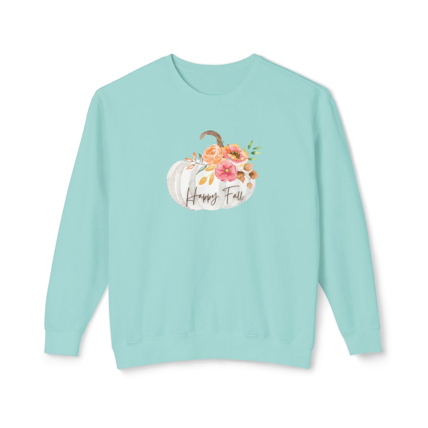 Happy Fall Pumpkin Sweatshirt, Cozy Autumn Apparel, Lightweight Fall Crewneck, Gifts for Her, Halloween and Thanksgiving Fashion