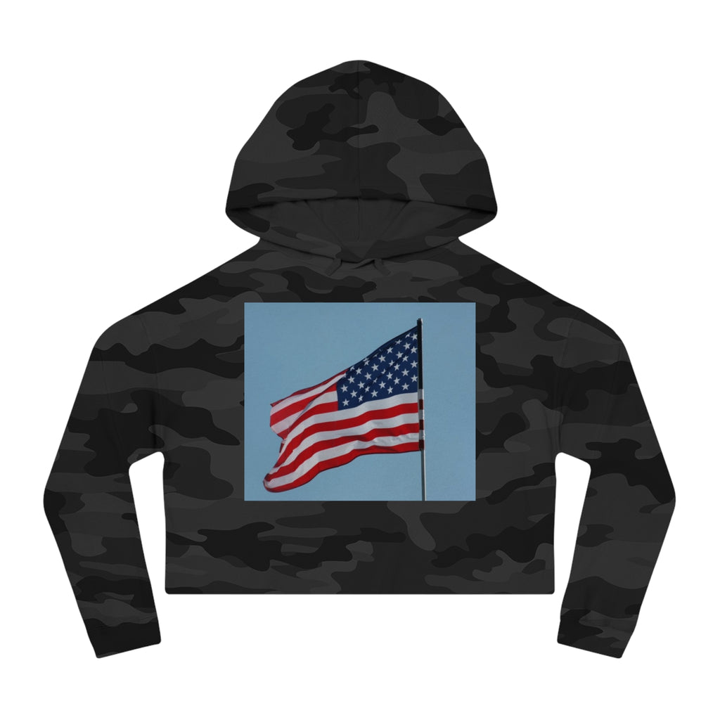 Womens Cropped Hooded Sweatshirt - USA Flag