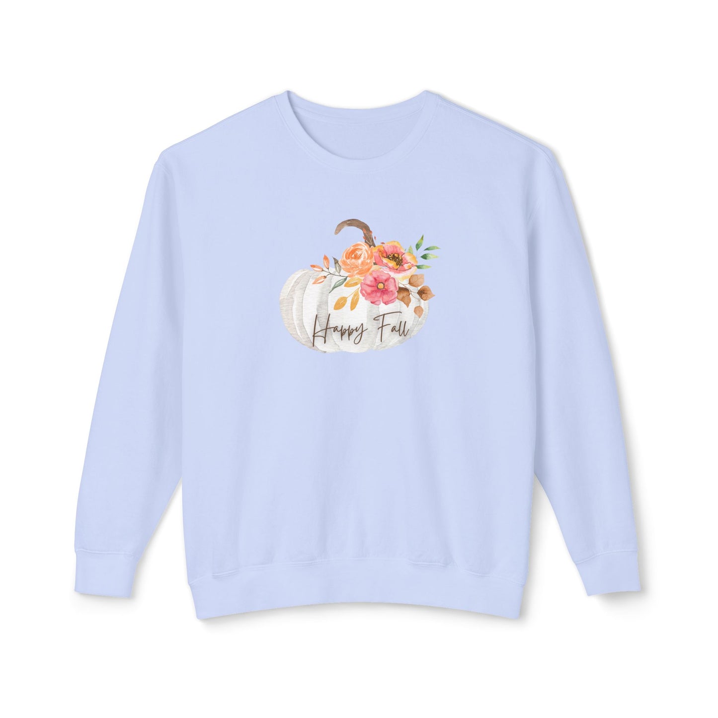 Happy Fall Pumpkin Sweatshirt, Cozy Autumn Apparel, Lightweight Fall Crewneck, Gifts for Her, Halloween and Thanksgiving Fashion