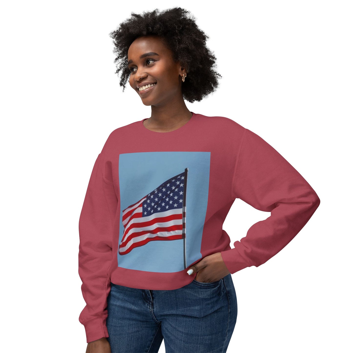 Unisex Lightweight Crewneck Sweatshirt - USA Flag