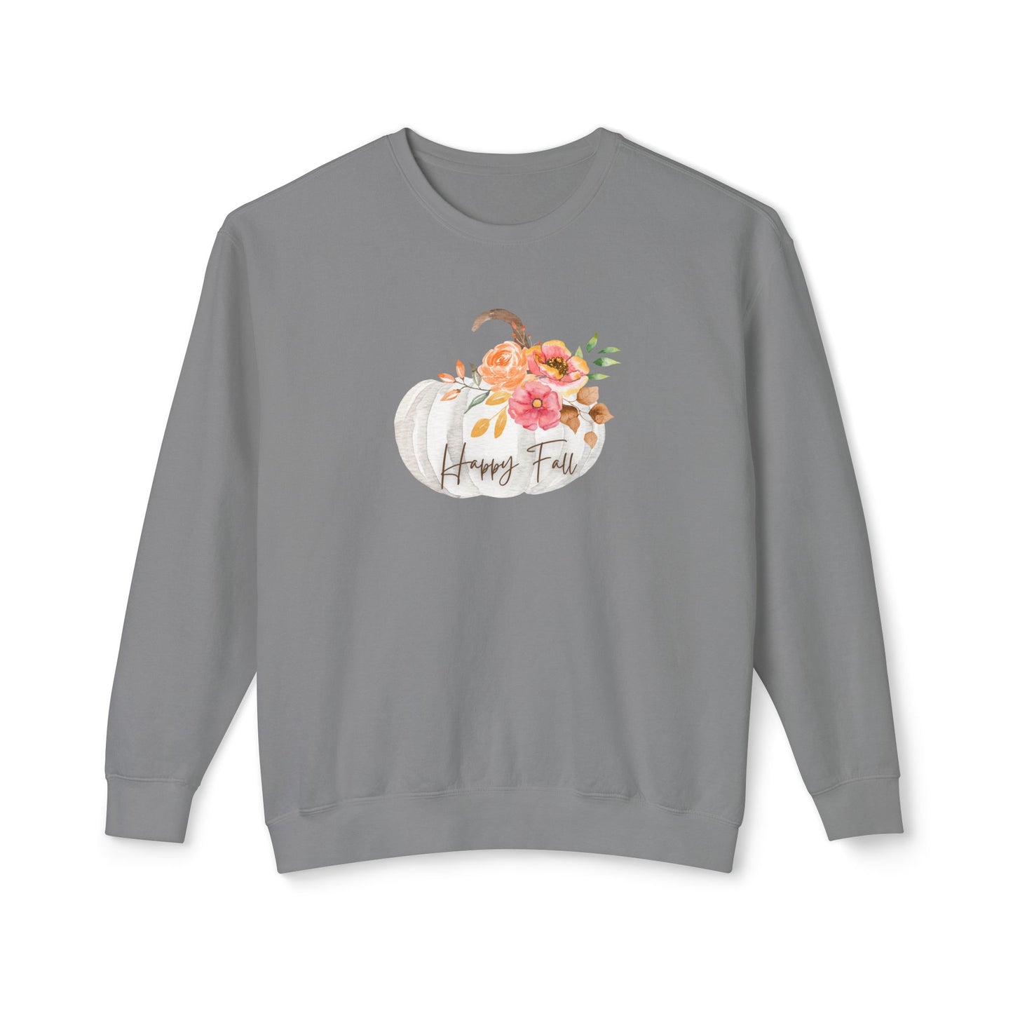 Happy Fall Pumpkin Sweatshirt, Cozy Autumn Apparel, Lightweight Fall Crewneck, Gifts for Her, Halloween and Thanksgiving Fashion