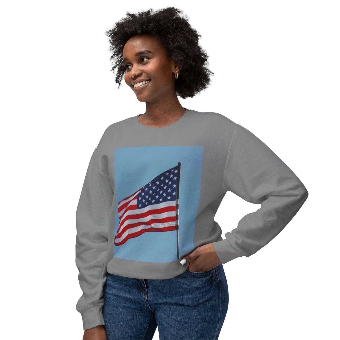 Unisex Lightweight Crewneck Sweatshirt - USA Flag