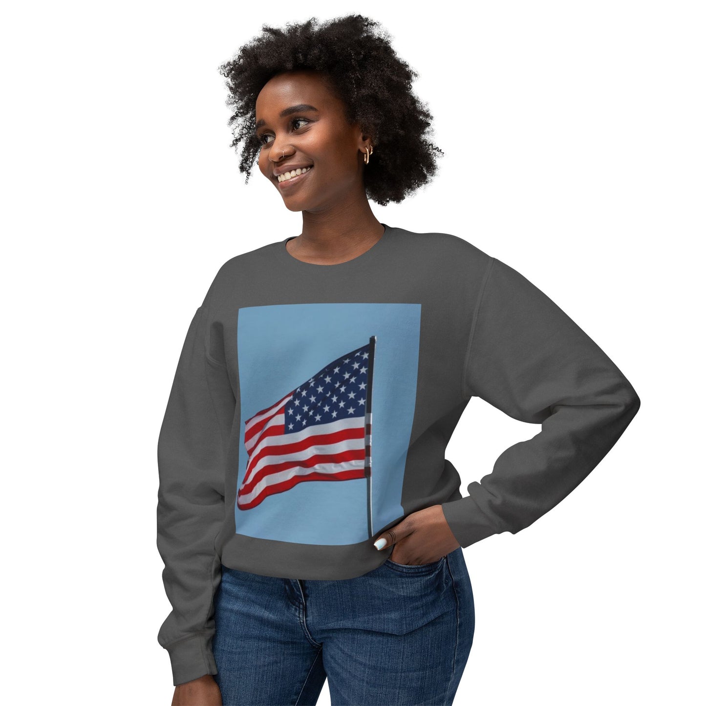 Unisex Lightweight Crewneck Sweatshirt - USA Flag