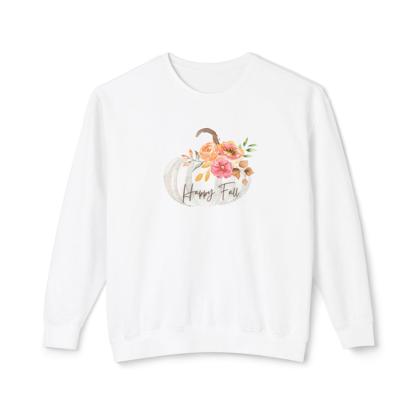 Happy Fall Pumpkin Sweatshirt, Cozy Autumn Apparel, Lightweight Fall Crewneck, Gifts for Her, Halloween and Thanksgiving Fashion