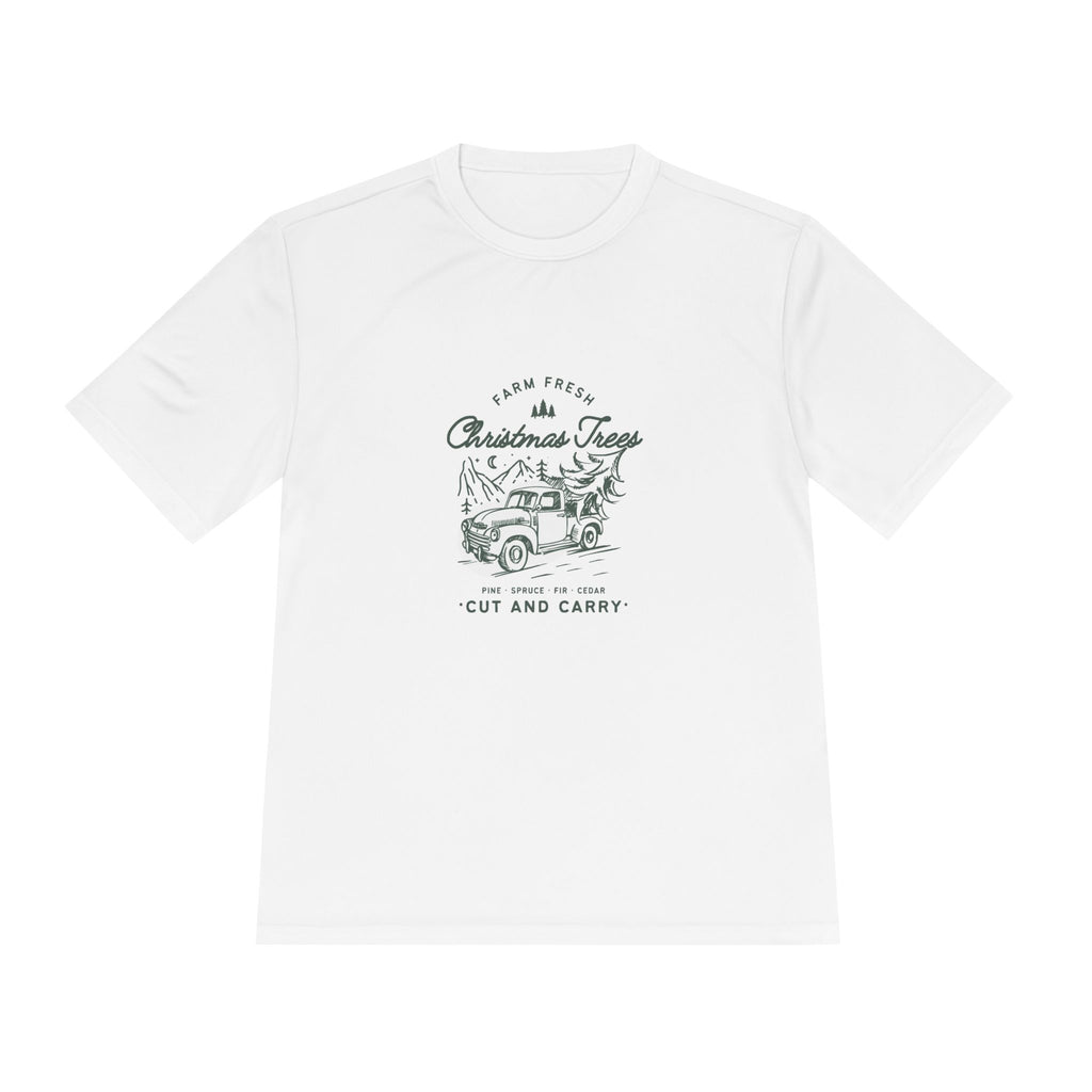 Farm Fresh Christmas Trees Tee, Unisex Moisture Wicking Shirt, Holiday Gift, Comfortable Activewear, Christmas Apparel, Outdoor Fun