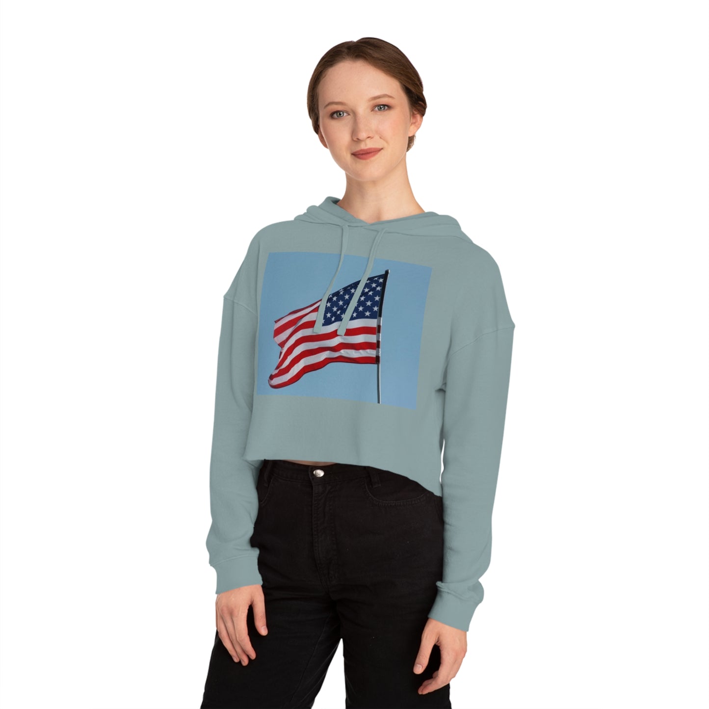 Womens Cropped Hooded Sweatshirt - USA Flag