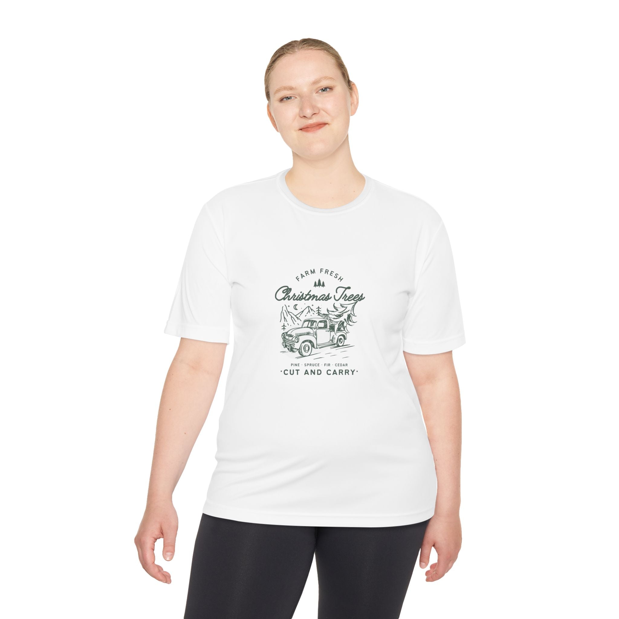 Farm Fresh Christmas Trees Tee, Unisex Moisture Wicking Shirt, Holiday Gift, Comfortable Activewear, Christmas Apparel, Outdoor Fun
