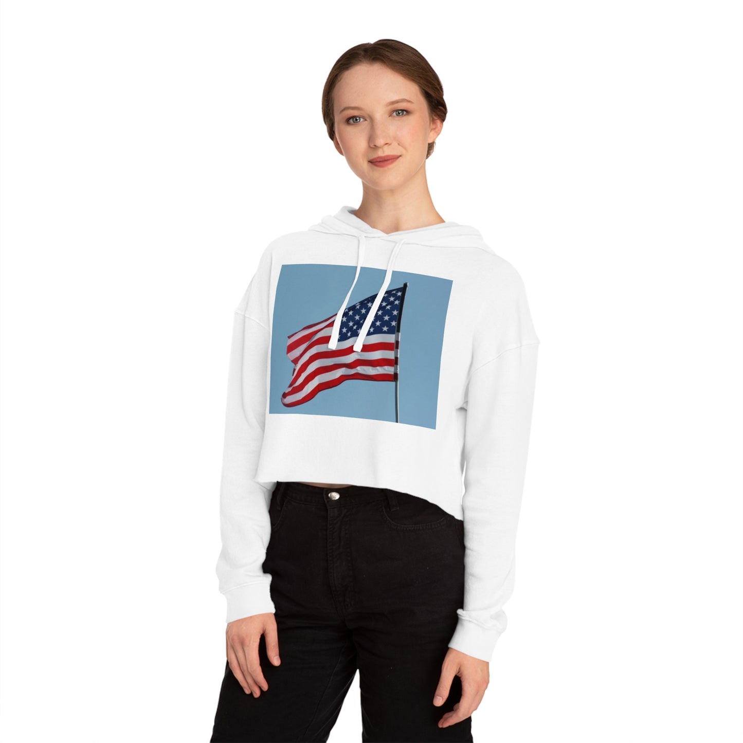 Womens Cropped Hooded Sweatshirt - USA Flag