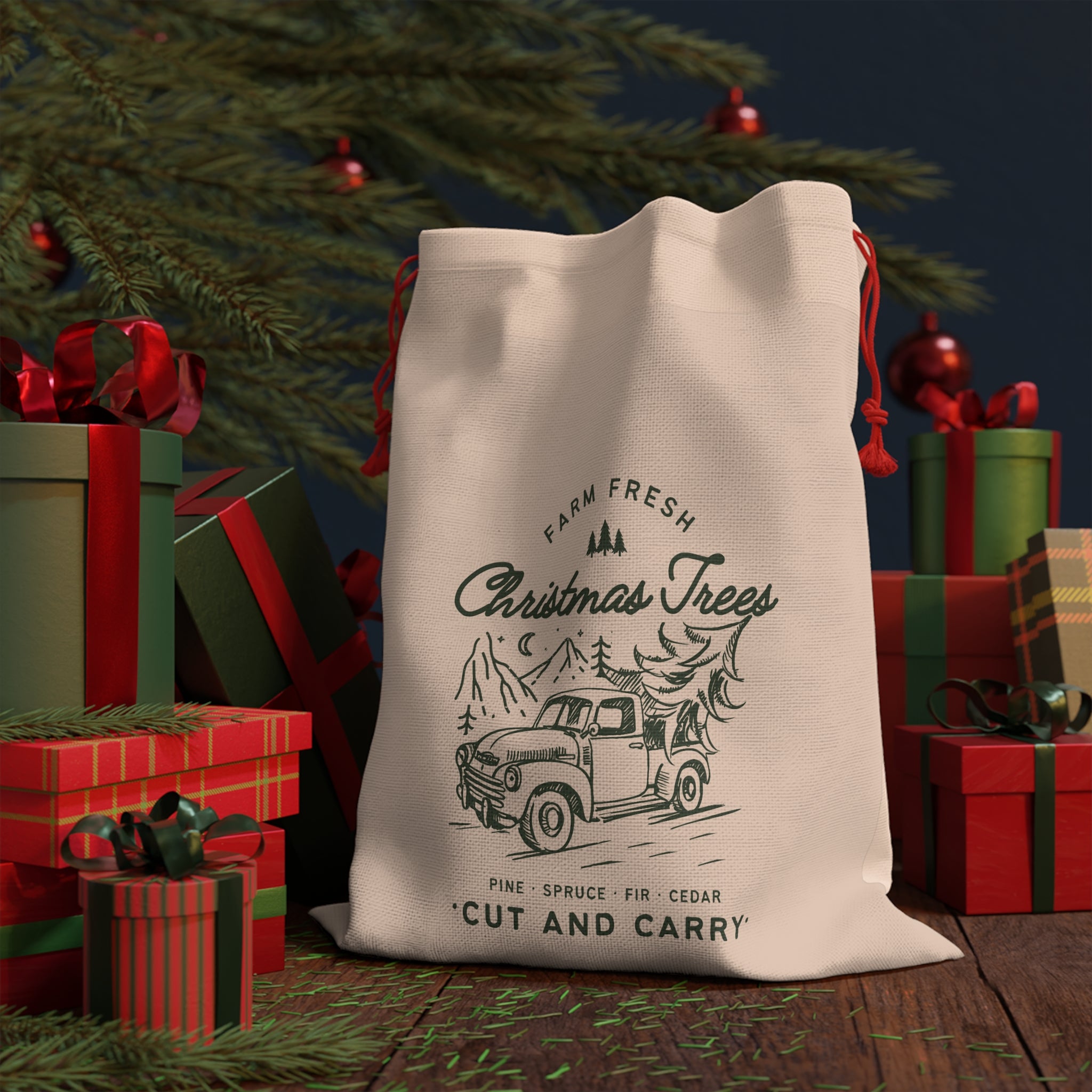 Farm Fresh Christmas Trees Gift Bag | Rustic Holiday Decor, Eco-Friendly Gift Wrapping, Christmas Party Favor, Seasonal Gift Bags, Vintage