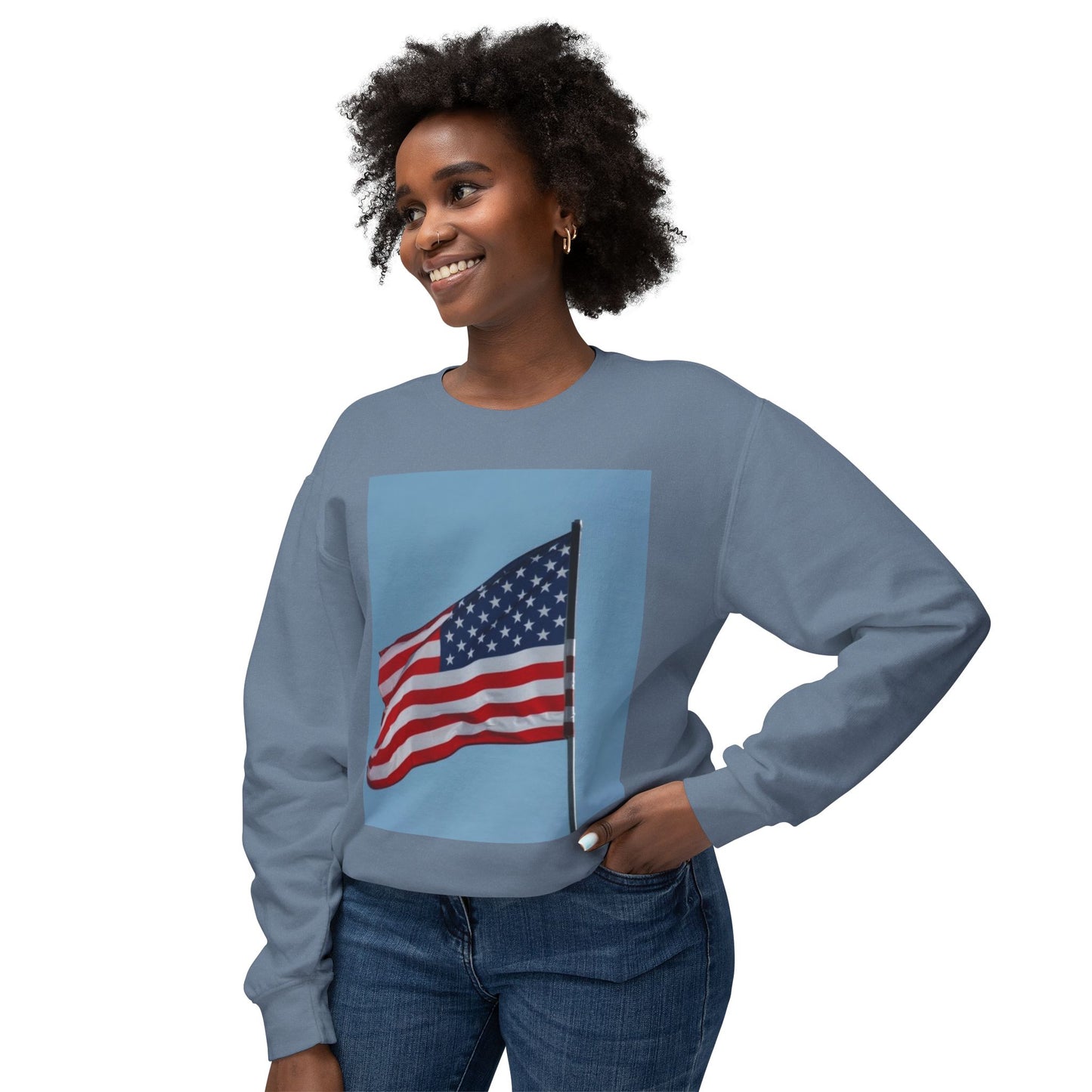 Unisex Lightweight Crewneck Sweatshirt - USA Flag